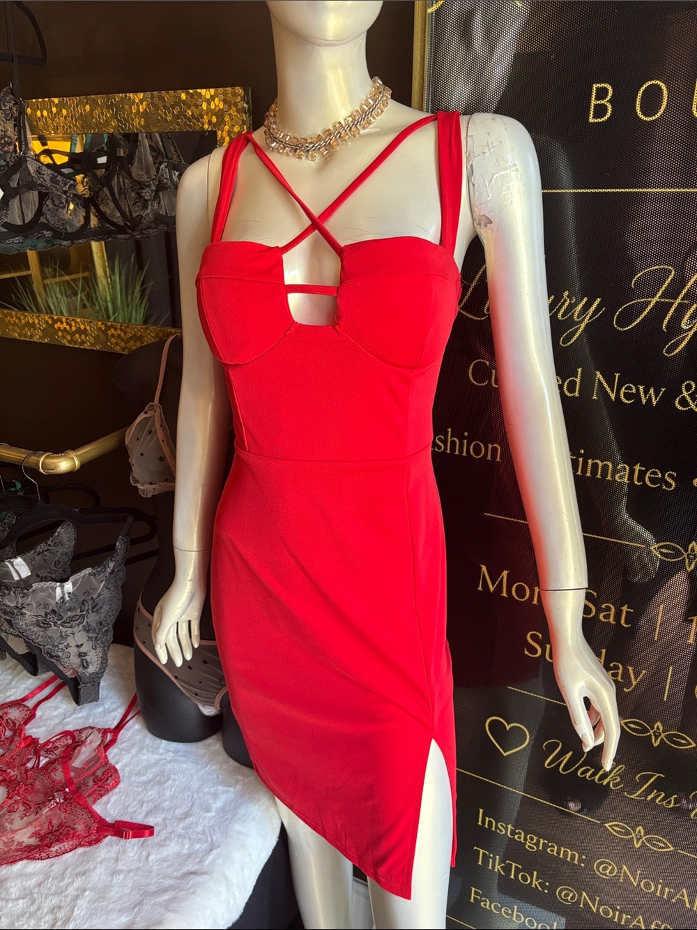 Red Asymmetrical Strappy Midi Dress - Women
